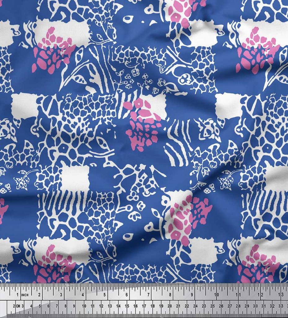 Soimoi Purple Japan Crepe Satin Fabric Brush Stroke & Leopard Animal Skin Printed Fabric 1 Metre 42 Inch