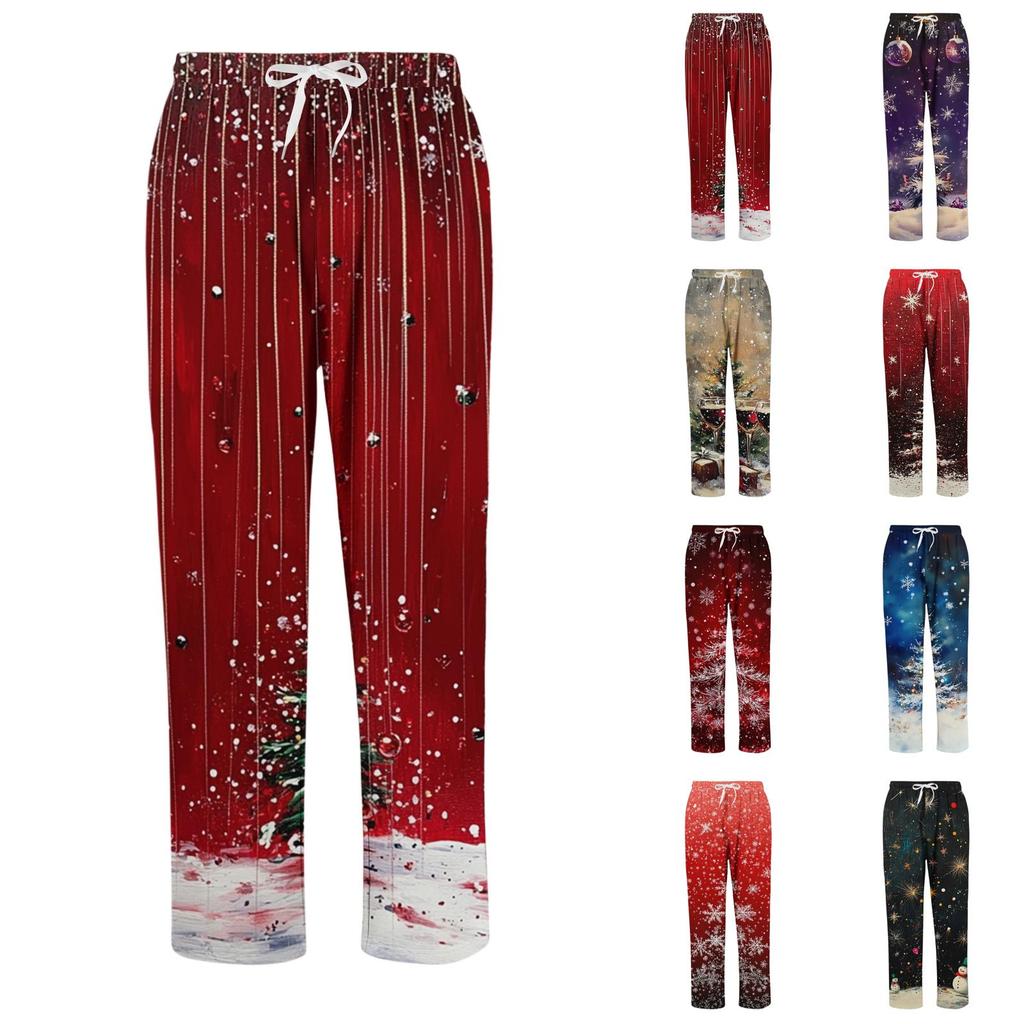 Men's Christmas Print Casual Pants, Loose Fit Straight Leg Trousers with Elastic Waist and Pockets for Holiday Party and Everyday Wear