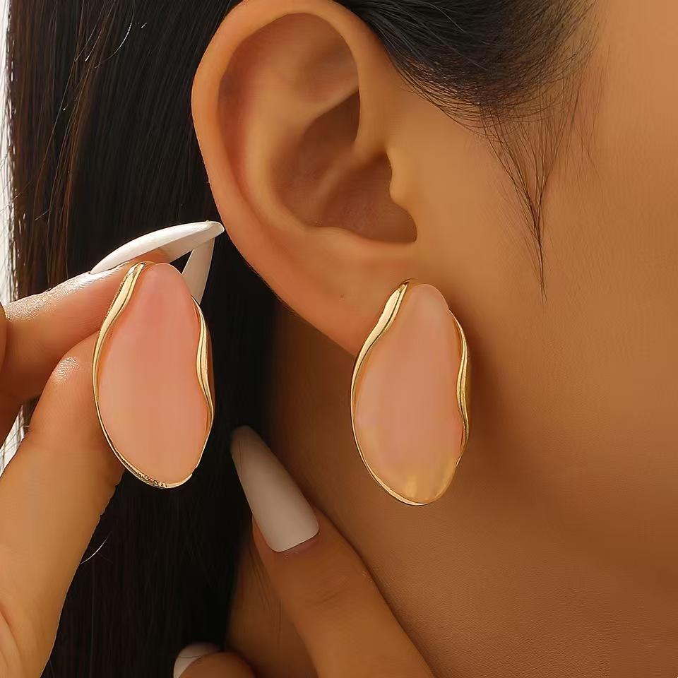 Maillard Style Irregular Resin Alloy Earrings Women's Fashion Retro Coffee Color Electroplated Stud Earrings Ring Set Jewelry