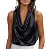Women’s Sleeveless Satin Drape Neck Blouse Relaxed Fit Cowl Neck Top Lightweight Soft Silky Tank Shirt for Office Work Daily Wear
