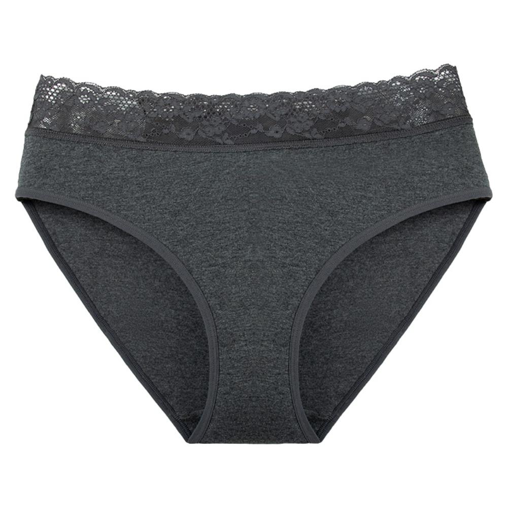 Women's Sexy Mid-Rise Cotton Lace Waistband Briefs High Elastic Soft Breathable Invisible Underwear Solid Casual Panties