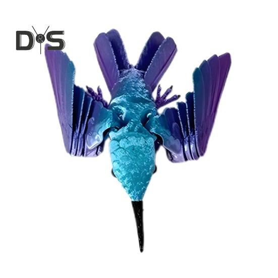 

3D-печатная подставка для цветов в виде колибри, подвижная фигурка птицы, шарнирная фигурка животного, модель игрушки для домашнего офиса, книжной полки, украшения для рабочего стола, орнамент синий