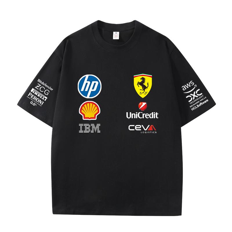 Herren und Damen Oversize Ferrari F1 Renn T-Shirt Klassischer Sponsoren Logo Druck Kurzarm Motorsport Lässig Streetwear Tee