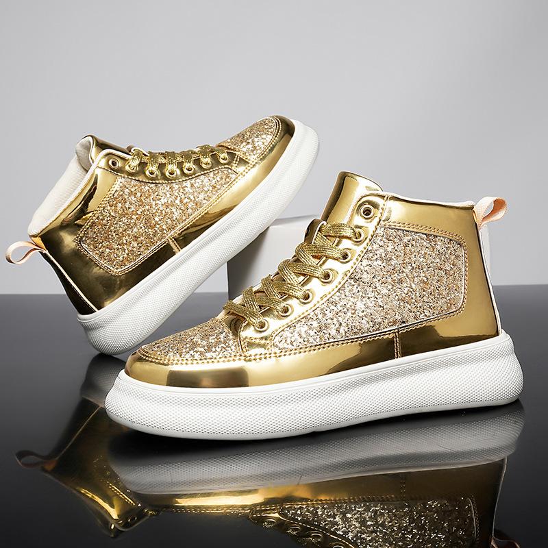 

Осень новая личность ночной клуб доска обувь высокий верх мужская обувь повседневная мода ins обувь с блестками обувь для пары 45 золотой