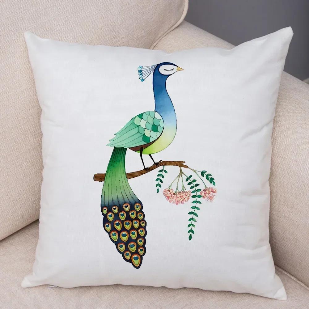 Cute Cartoon Parrot Pillowcase Decorated With Birds And Flowers Living Room Bedroom Sofa Car Cushion Pillowcase 45X45Cm