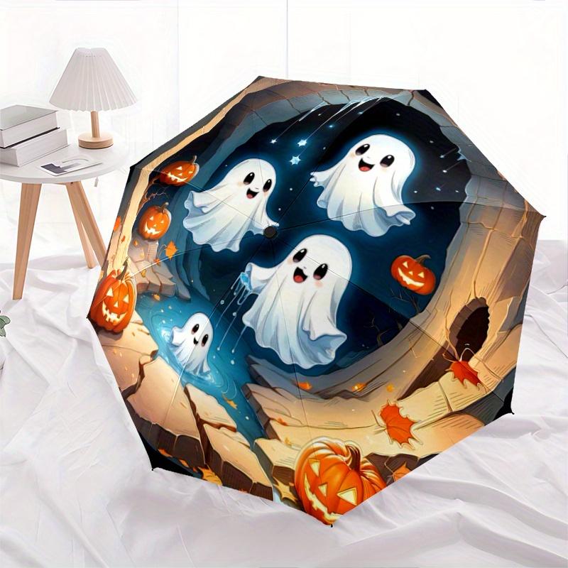 1pc Cute Ghost Pumpkin Fully Automatic Folding Portable Umbrella, 8 Iron Frames, Three-Fold Design, Suitable for All Seasons, Suitable for Outdoo