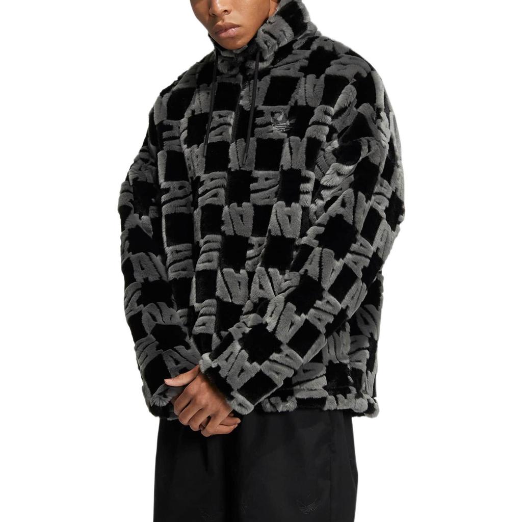 adidas Originals Fw22 Allover-Logo-Print Zip-Up Fleecejacke Unisex-Jacken Schwarz HR3453