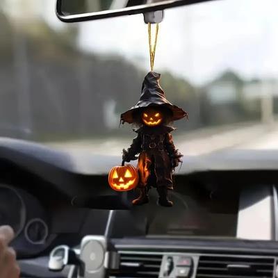 2024 neue Acryl Halloween Kreative Kürbis Laterne Männer in Schwarz Auto Rückspiegel Anhänger Anordnung Keychain Rucksack Anhänger