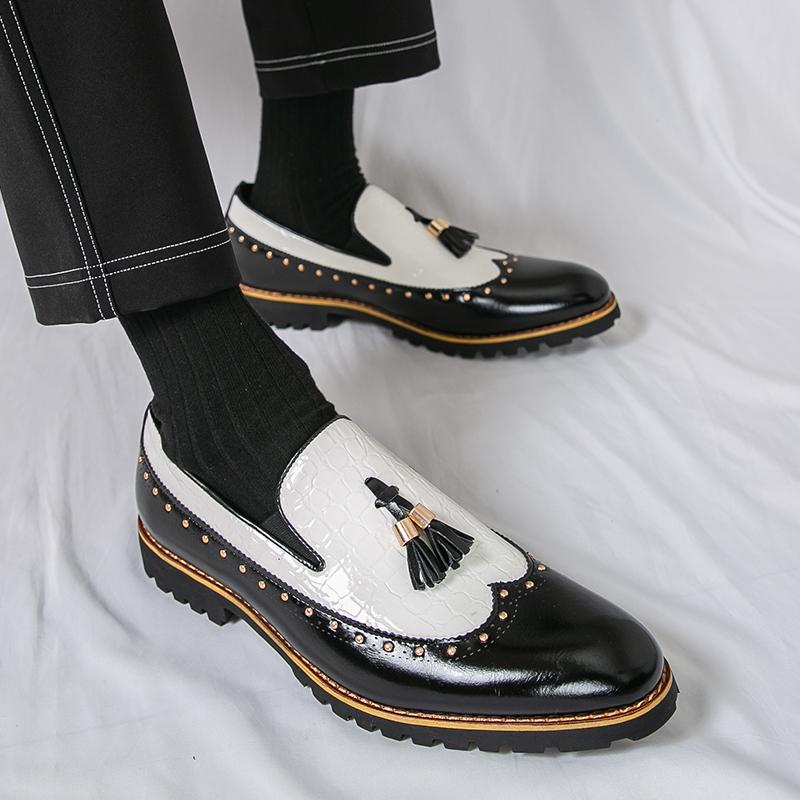 Fashion Fashion Leather Casual Shoes for Men Comfortable Slip on Tassel Loafers Shoes Men British Style Leather Men Business Dress Shoes