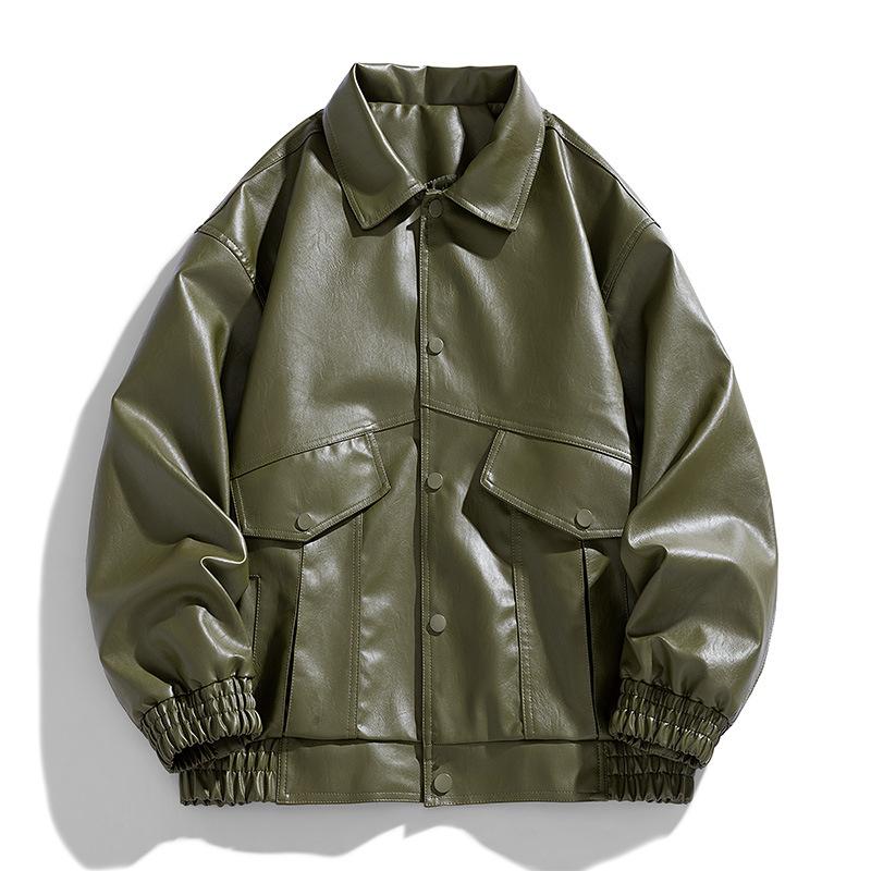 Lapel PU Leather Jacket Korean Version of Trendy Casual Jacket