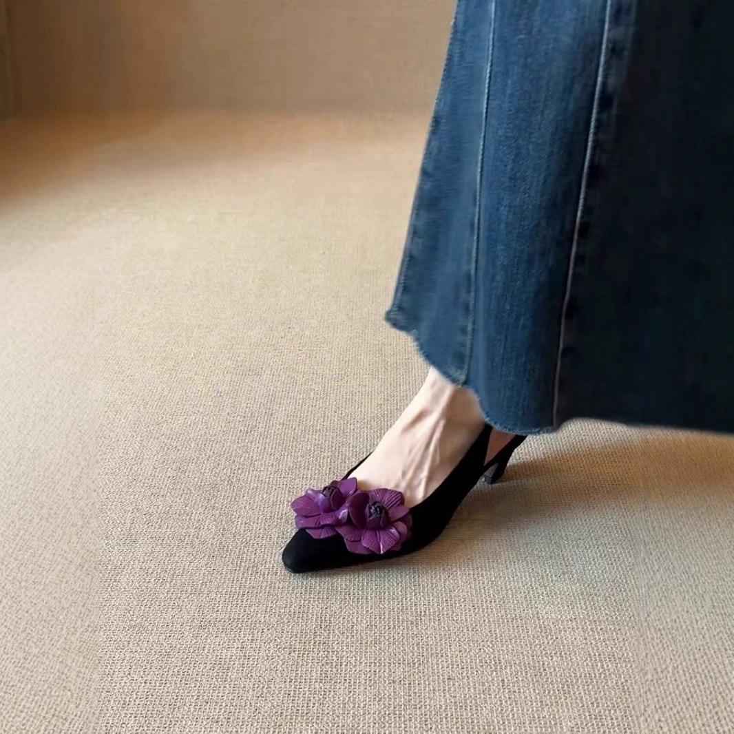 

Версия из овчины~ 20 Французский нишевый темперамент мягкая подошва острый носок повседневные цветы мелкий вырез толстый каблук туфли на высоком каблуке женские 39 чёрный