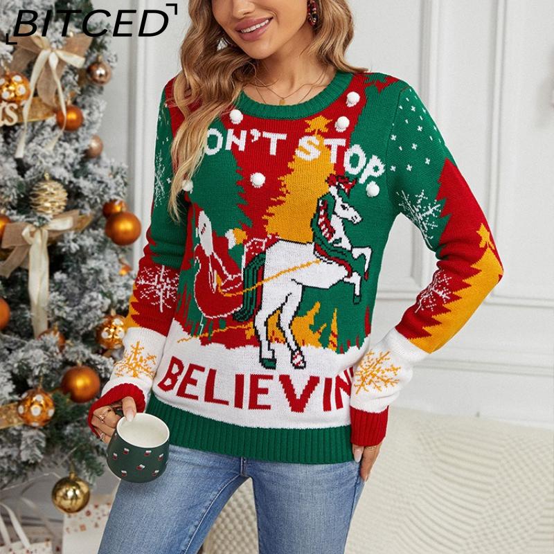BITCED Casual Christmas Snowman Pullover Autumn/Winter Cartoon Alpaca Christmas Knitwear