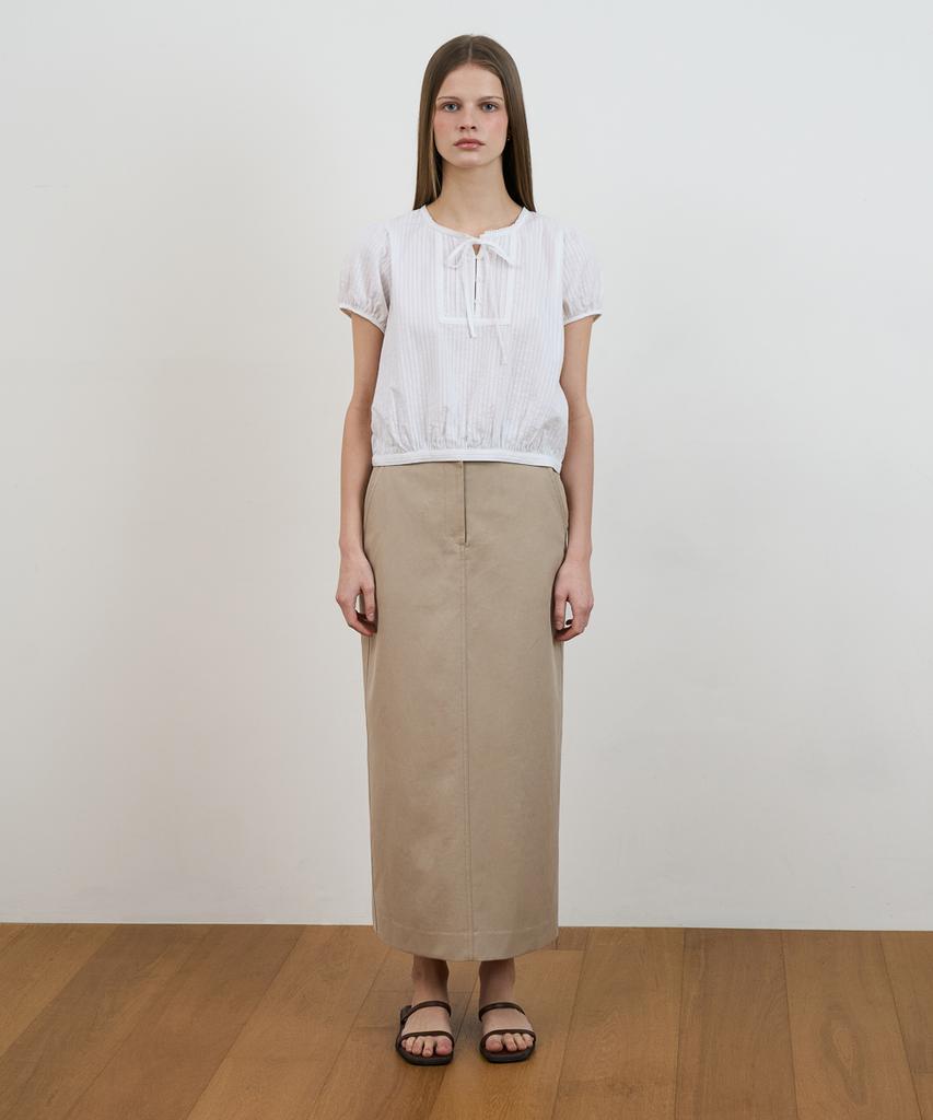 DEHEVE Puff Sleeve Ribbon Blouse [Ivory]