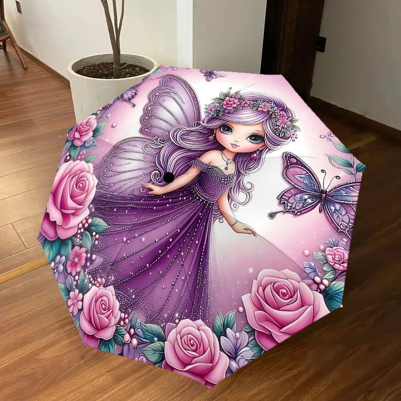 1PC Fairy Butterfly Umbrella-8-Rib Reinforced, Automatic Open, Lightweight & Durable, Cute Fashion Accessory for Outdoor-Y0346
