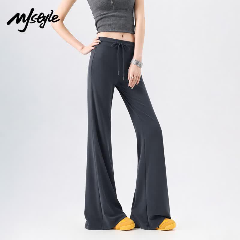 MJ STYLE Women's Grey High-Waist Flare Leg Sports Trousers