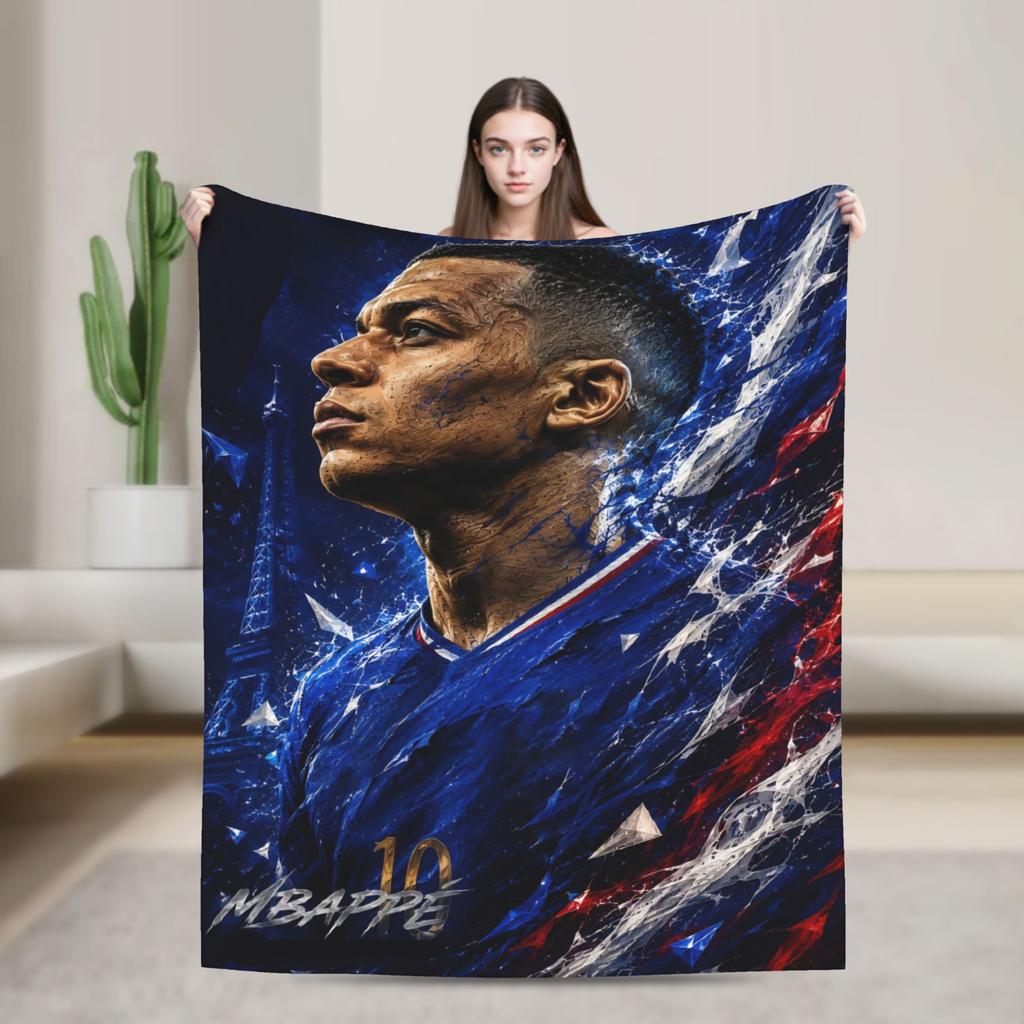 Mbappes Football Number 10 Blanket Coral Fleece Plush Decoration Multifunction Soft Throw Blankets for Home Couch Bedding Throws