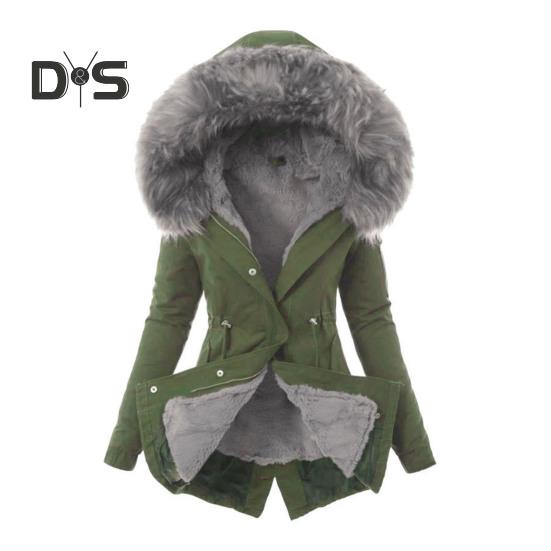 Winter-Daunenmantel, gepolstert mit pelziger Kapuze und Taschen, Reißverschluss, Parka, winddicht, wärmespeichernd, für den täglichen Gebrauch bei kaltem Wetter