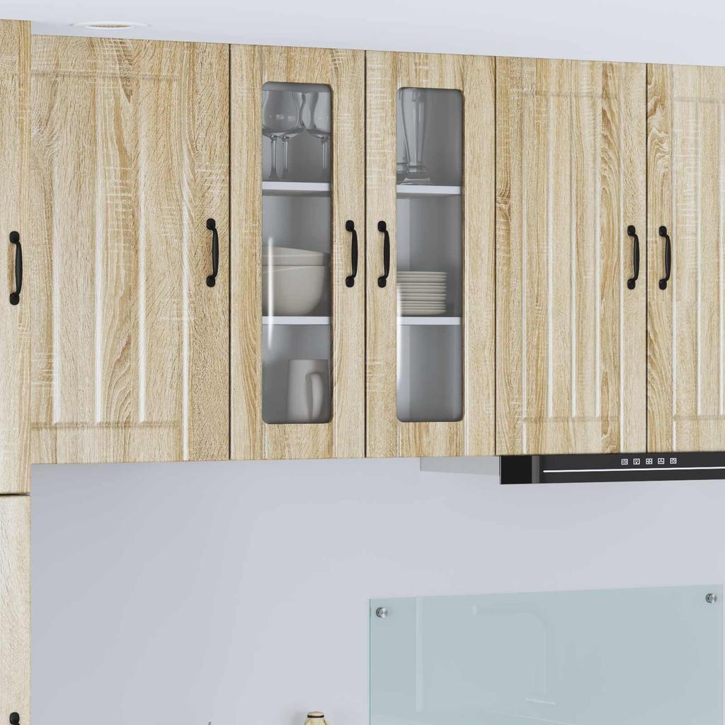 Wall Mounted Glass Cabinet LUCCA Sonoma Oak 60 x 31 x 80 cm