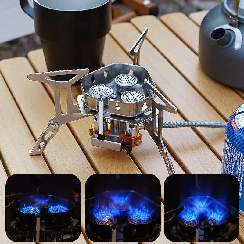 Outdoor Camping Gas Stove Foldable Portable 3 Head Stove for Travel Picnic BBQ 5800W Big Power Camping Windproof Stove Burner