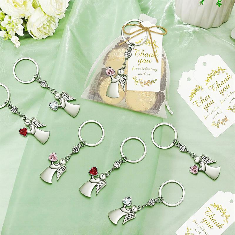 Angel Keychains With Organza Bags & Gift Tags For 30 Guests, Baby Shower Guest Gifts Baptism Favors Wedding Favors For Guests