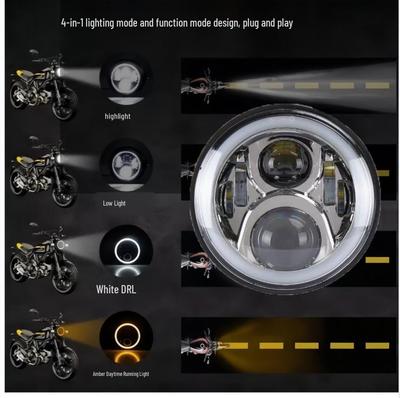 7-inch Round Wrangler LED Headlight 60W Motorcycle Angel Eye with Switch Control for High/Low Beam