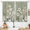 Green Boho Flower Small Kitchen Curtains Flower Plant Window Treatment Botanical Herb Chic Rod Pocket Cafe Short Window Curtains for Bathroom Dining