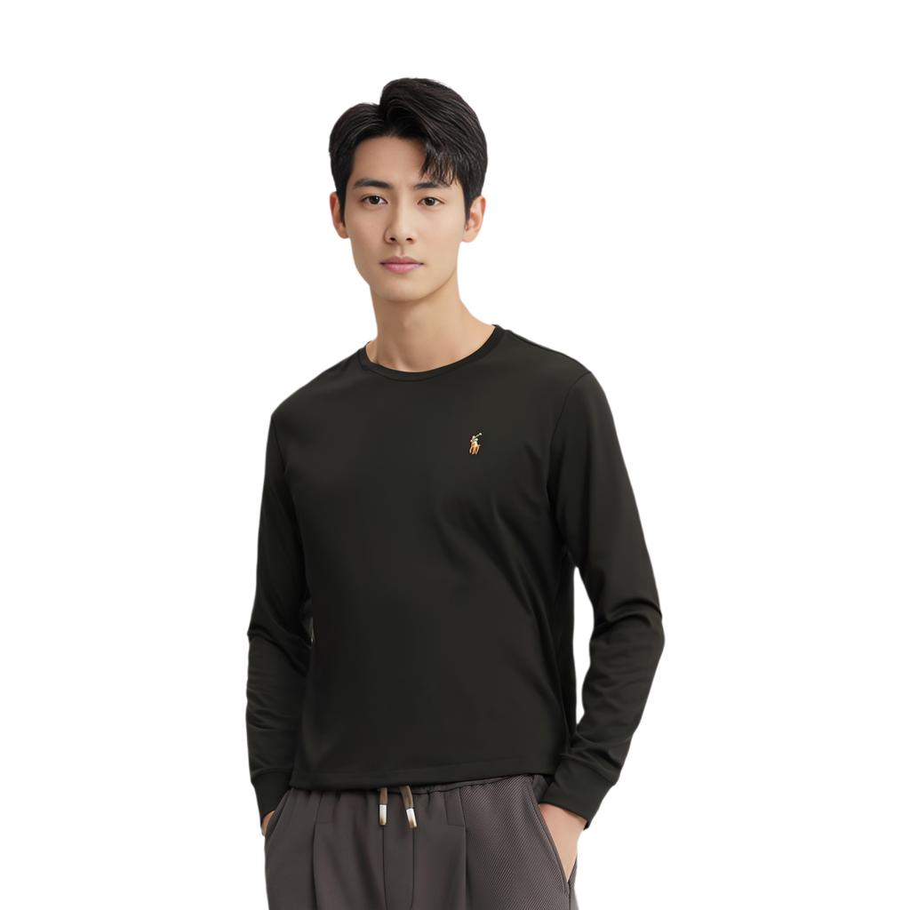 Polo Ralph Lauren FW21 Logo Besticktes Langarm-T-Shirt Herren Oberteile Schwarz 710760121-001