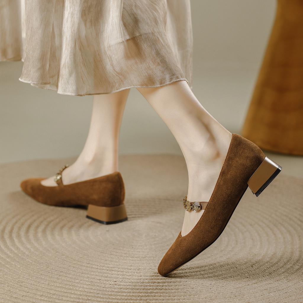 Square head retro Mary Jane single shoes 2025 spring and summer new comfortable and versatile one-word with thick heel light mouth high heels women