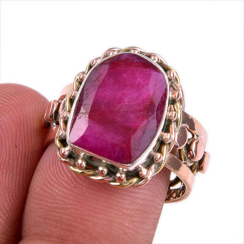 

Красный Рубин(Смоделированный) Двухцветное подарочное кольцо ручной работы из стерлингового серебра 925 пробы S.7.5 l7j50