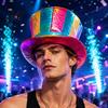 Leichte bequeme Cosplay-Hut Zauberer Zylinder Bunt Glänzend Breiter Rand Retro Gestreift für Erwachsene Halloween Kostüm Mardi Gras Party