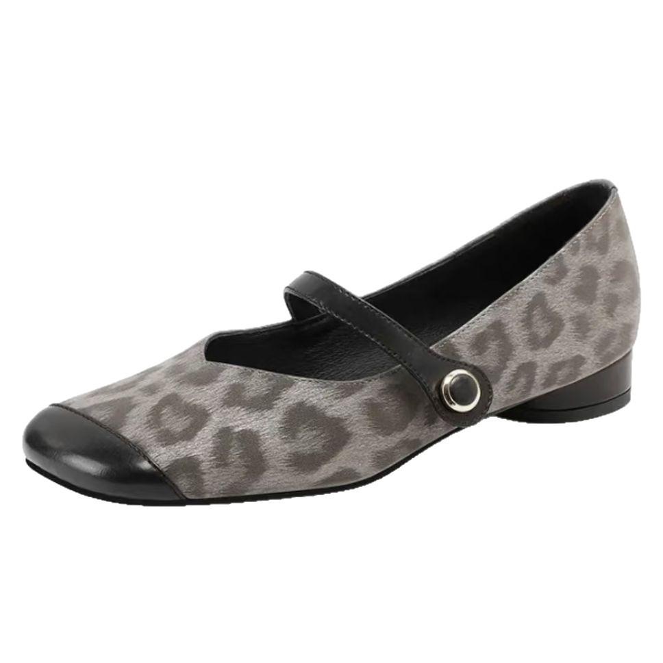 Leopard print round head single shoes soft sole single shoes women's 2025 spring and autumn new ladyshoes rhinestone Mary Jane not tired feet mo