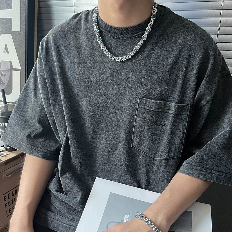 Sapphire Inlaid Titanium Steel Necklace Male Niche Design Hip Hop Thick Chain Collarbone Chain Couple Accessories