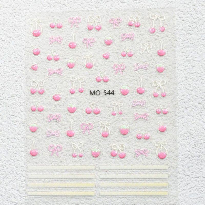 Sweet Cherry Heart & Mint Green Bow 3D Nail Art Stickers