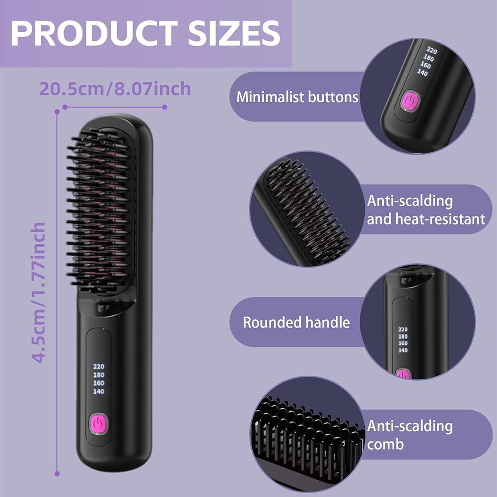 2 In 1 Mini Hair Straightener Brush Fast Heating Anti-Scald Cordless Straightener Brush Hair Flat Iron Curler Girl Combing Hair