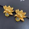 Gold Lotus Yellow Diamond Ear Clips: Hong Kong Style Retro Fashion Earrings for Women