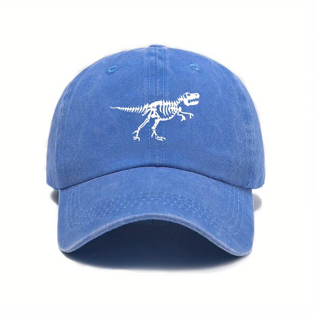 1pc Retro Washed Dinosaur Skeleton Printed Baseball Caps for Men,Fashionable and Casual Adjustable Dad Hat for Outdoor Sports