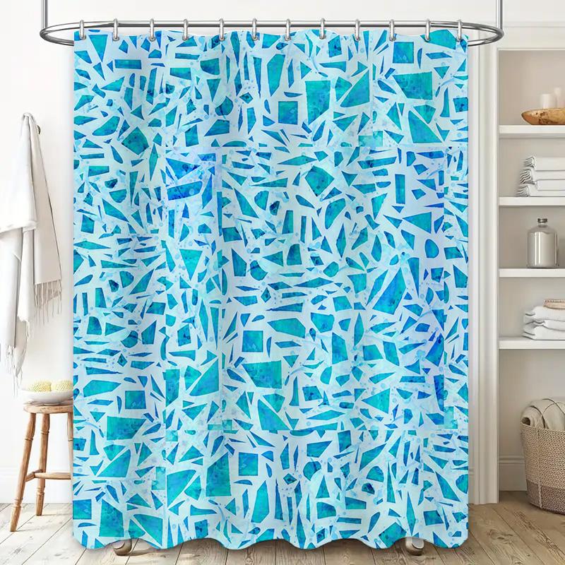 Bathroom Shower Curtain Print Blue Geometric Waterproof Fabric Home Decoration Wall Hanging Artistic Decorative Rectangular Show