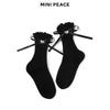 MINIPEACE Girls' Pearl Bow Mid-Calf Socks