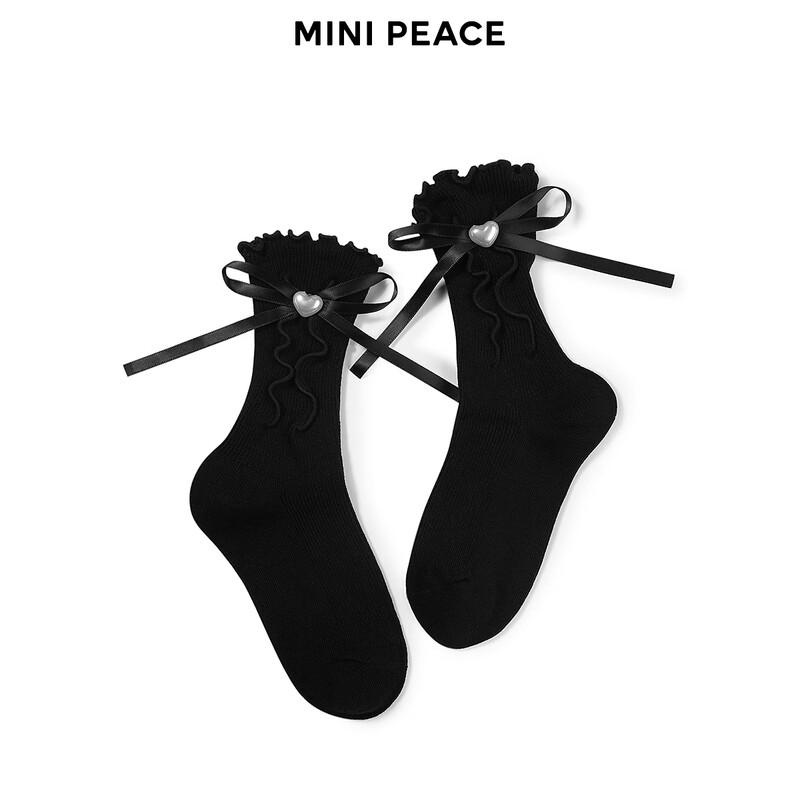 MINIPEACE Girls' Pearl Bow Mid-Calf Socks