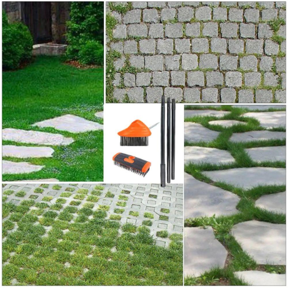 Adjustable Handle Weed Remover Tool 2 Brush Head Wire Brush Weeding Brush Garden Use