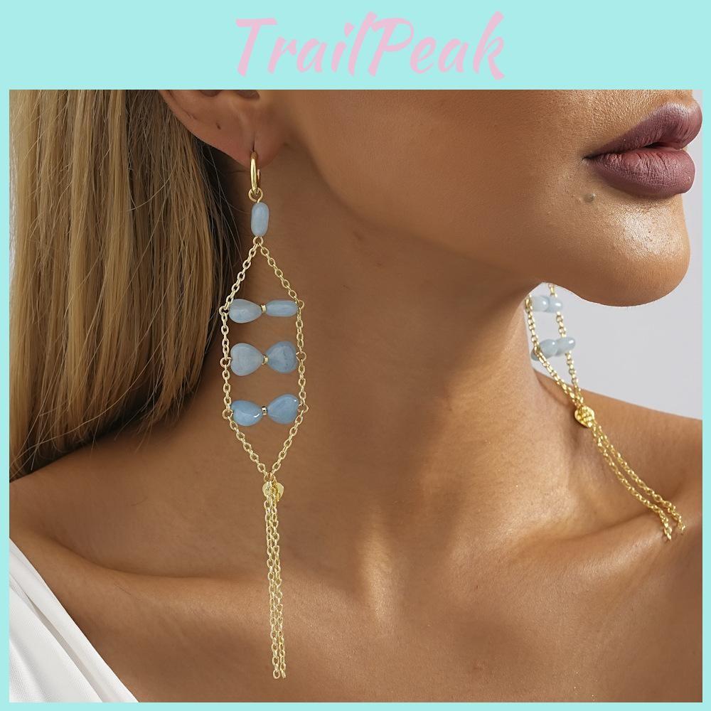 Geometric Stylish Blue Natural Stone Earrings For Fall Ladies 2023