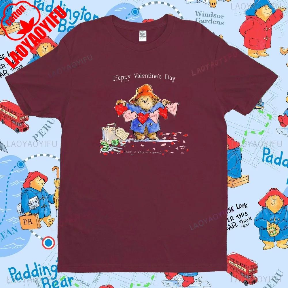 Paddington Bear in London Couple Tshirts Unisex Cotton Tee Summer Funny Cartoon Harajuku Print Loose Short Sleeve Unisex Women