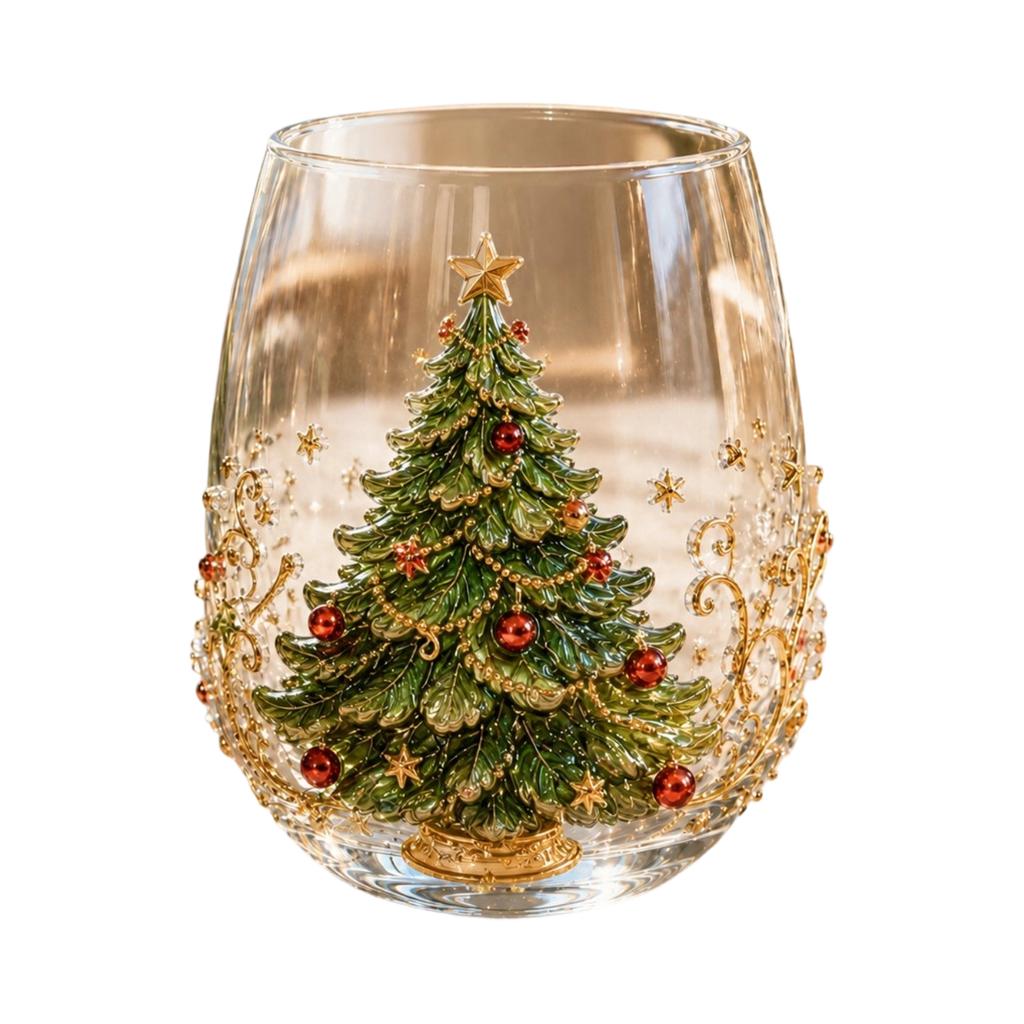 Christmas Glass Cup for Holiday Beverages and Home Decor