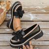 Fashion Women's Retro Bowknot Platform Loafers Comfort PU Leather Slip On Flats Woman Non Slip Preppy Style Dress Shoes for Autumn 2025