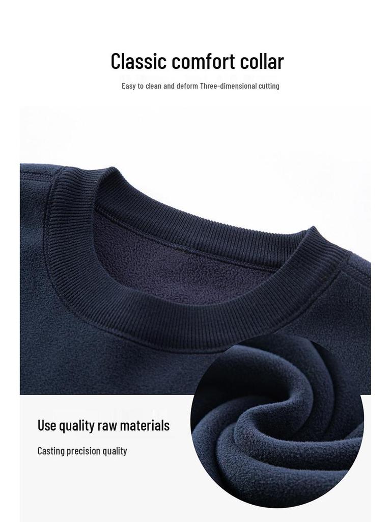 Men's Winter Fleece Thicken Hoodie - Round Neck, Plus Velvet, Long Sleeve Base Layer Sweater