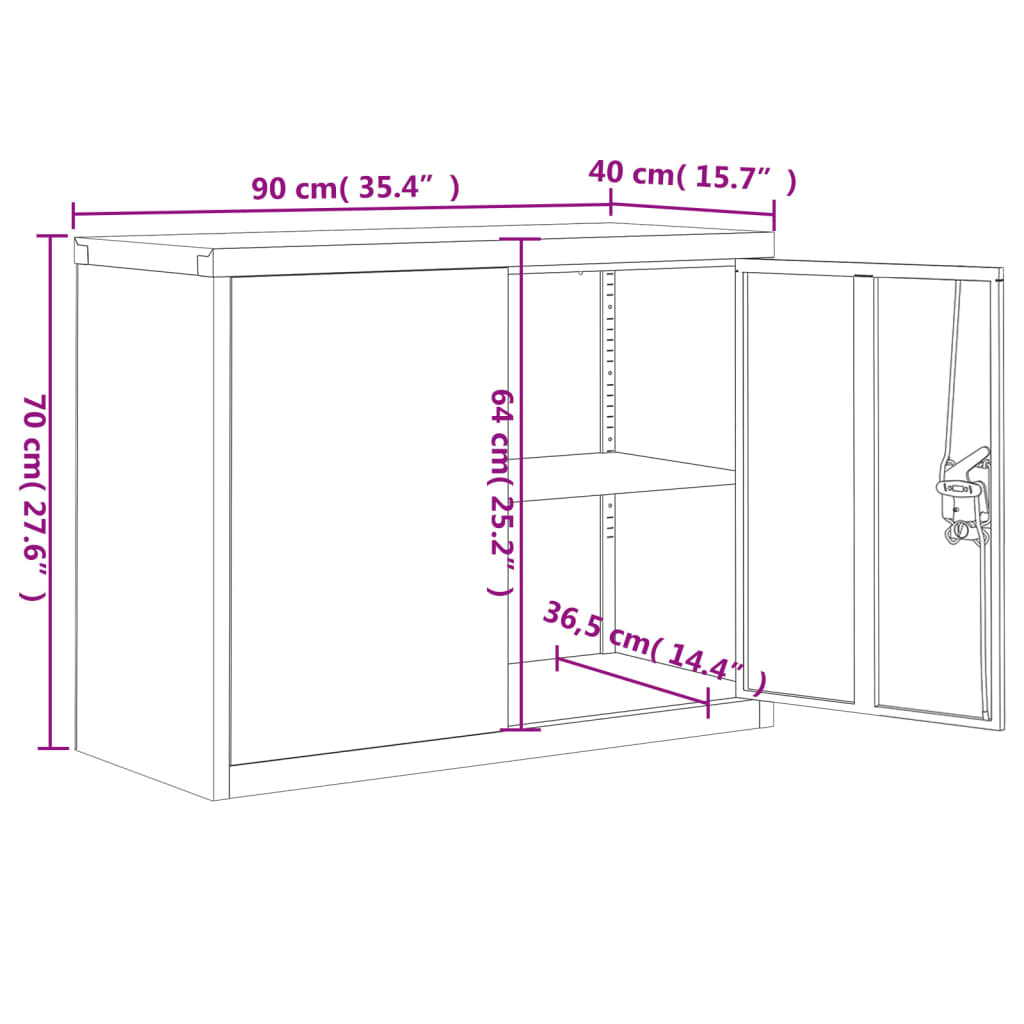 Filing Cabinet Light Grey 90 x 40 x 70 cm Steel