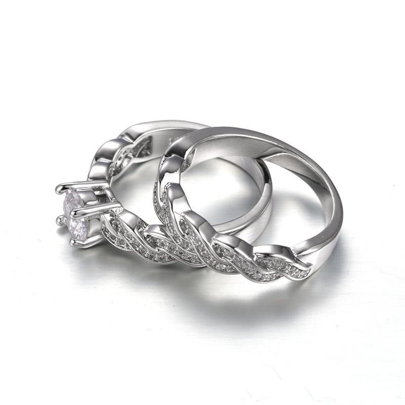 INS Fashion Simple Ring Set For Women Luxury Elegant Style Cubic Zircon Silver Color 2PCS Wedding Engagement Fashion Jewelry