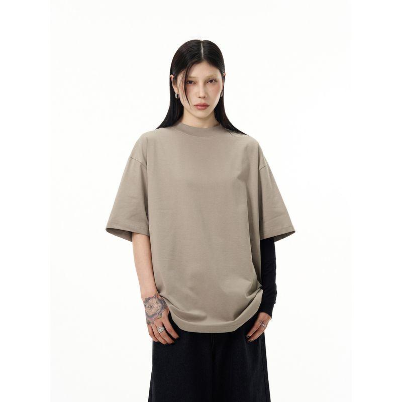 Kisko Summer American-Style Solid Color Round Neck Cool Short-Sleeve T-Shirt for Men and Women, High Street Loose Casual Simple Basic Tee