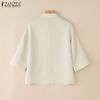 ZANZEA Women Turn Down Collar 3/4 Sleeve Loose Splice Blouse