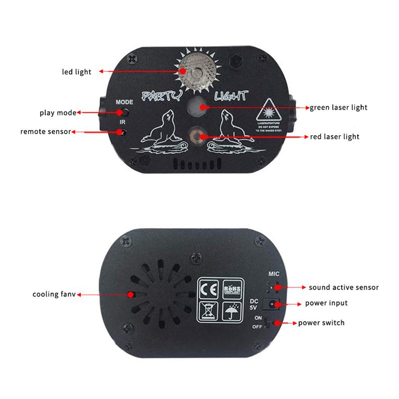 Lumini Disco Lumini cu fascicul de scenă cu laser RGB Lumini de petrecere DJ activate cu sunet cu efect de bliț stroboscopic